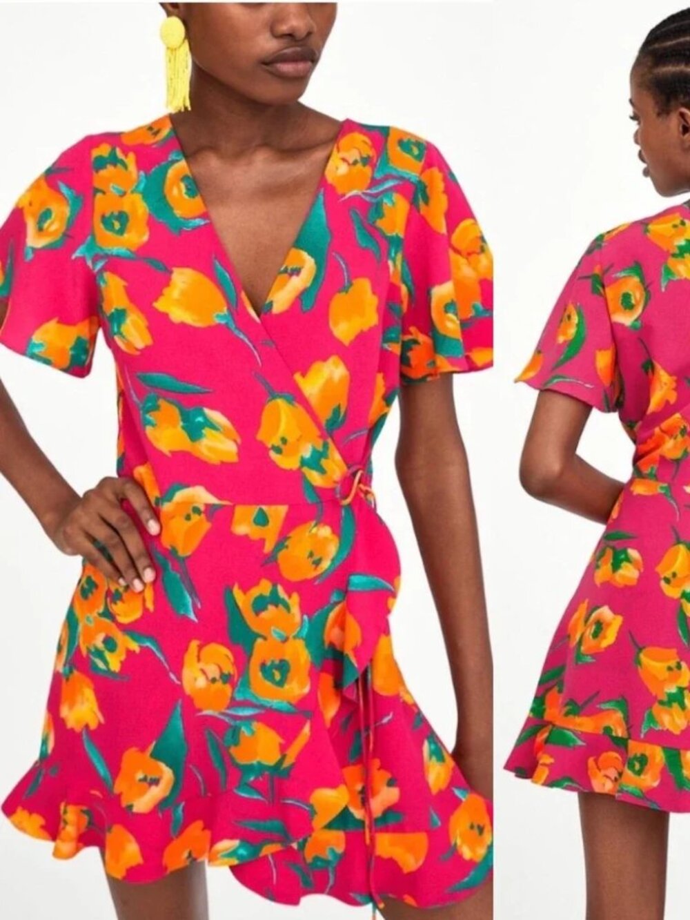 Zara Magenta Floral Side-Tie Romper
